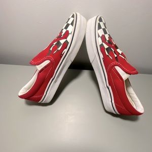 Checkered Vans Slip Ons with Flames Design